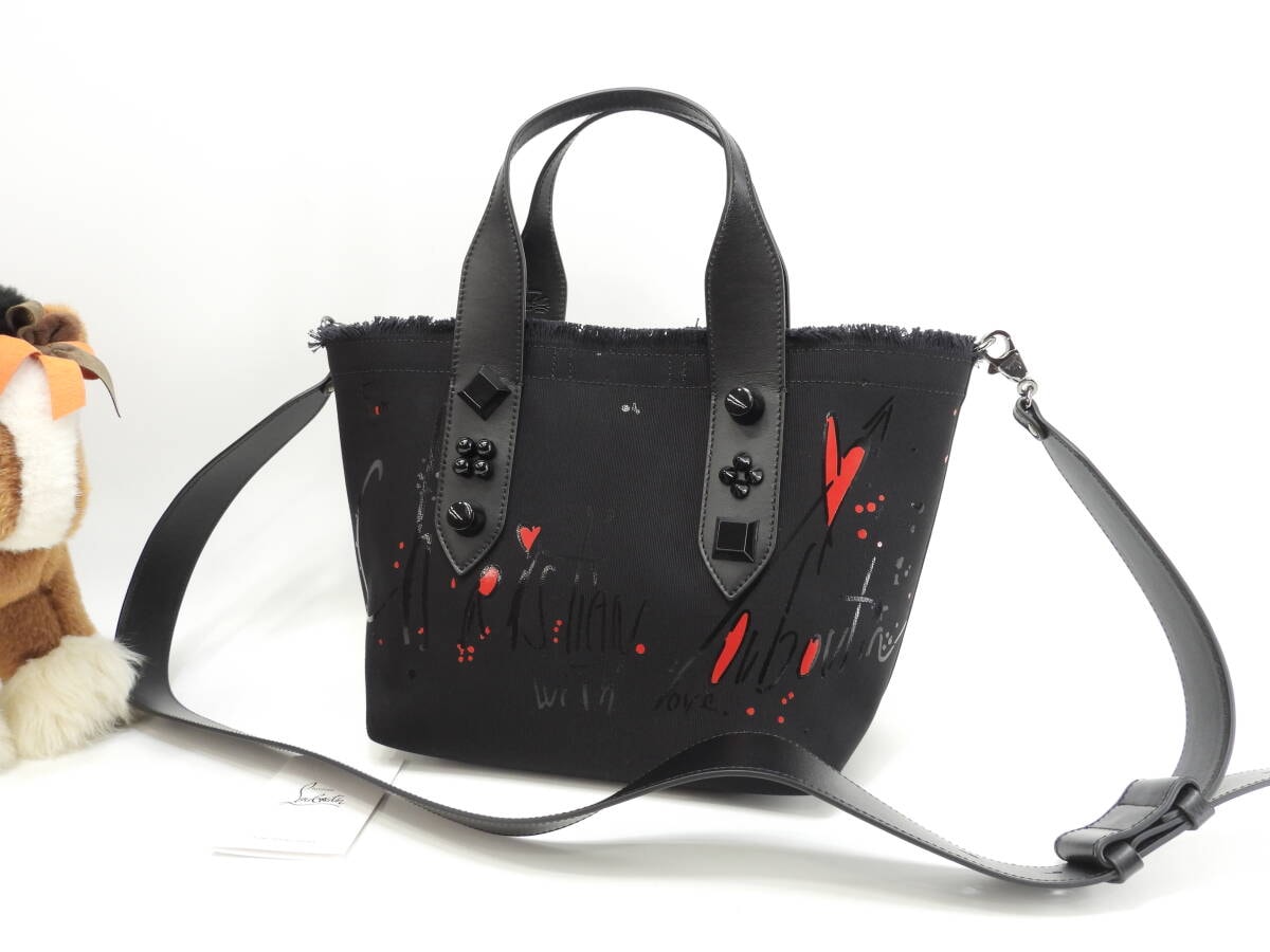 クリスチャンルブタン トートバッグ小 Frangibus 黒 ショルダーストラップ付ハンドバッグ 極美品@ 4