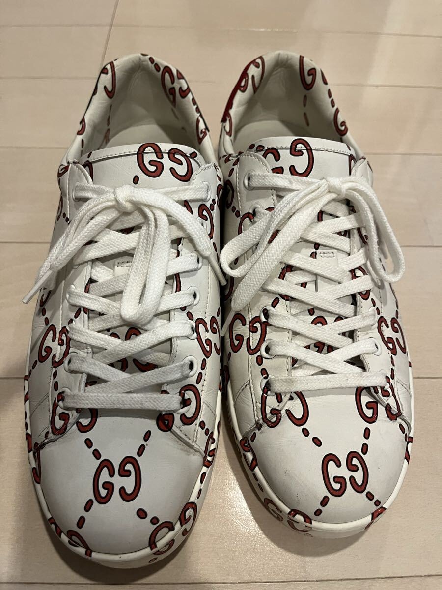 送料込 GUCCI/19SS/GGシグネチャープリント/ローカットスニーカー/サイズ表記8(26.5cm前後)ホワイト/白/シューズ/靴/497094