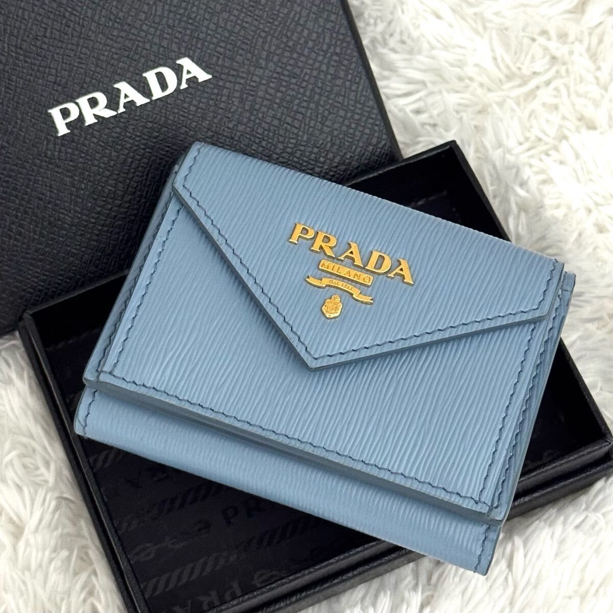 ☆極美品☆PRADA プラダ ヴィッテロムーヴ レザー 三つ折り 財布 ブラック 財布 コンパクト ウォレット