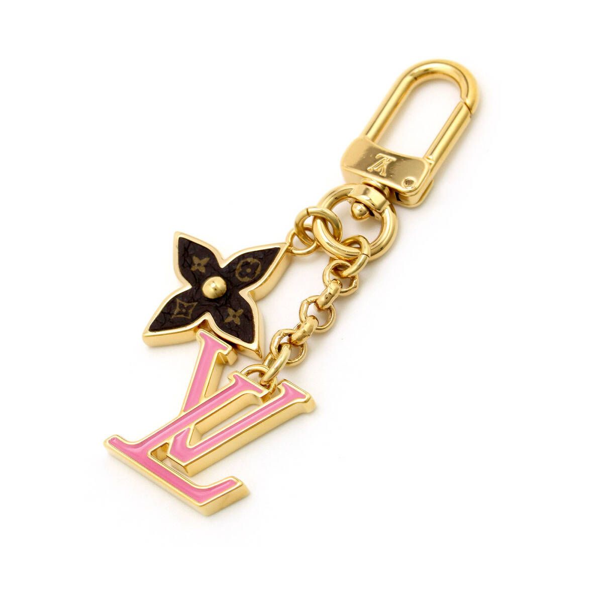 中古美品 ほぼ未使用 ルイヴィトン LOUIS VUITTON バッグチャーム LV アイコニック M02347 モノグラム ピンク ゴールド金具 イタリア製