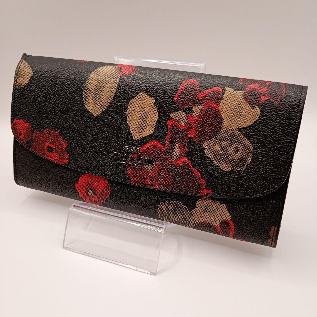 COACH コーチ 長財布 花柄 ブラック ウォレット
