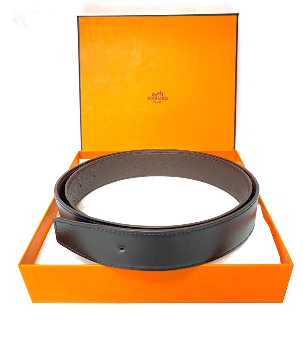 1回・新同品　定価92,400円　HERMES　エルメス　リバーシブル　レザーベルト キット32　ブラック×ブラウン　95