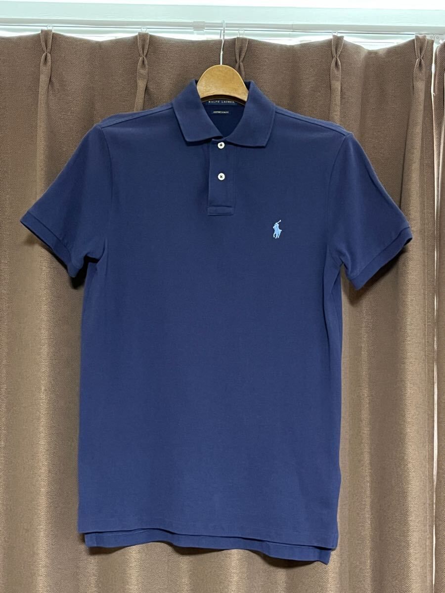 【美品】POLO RALPH LAUREN ポロシャツ カスタムスリムフィット Sサイズ ネイビー ポロラルフローレン