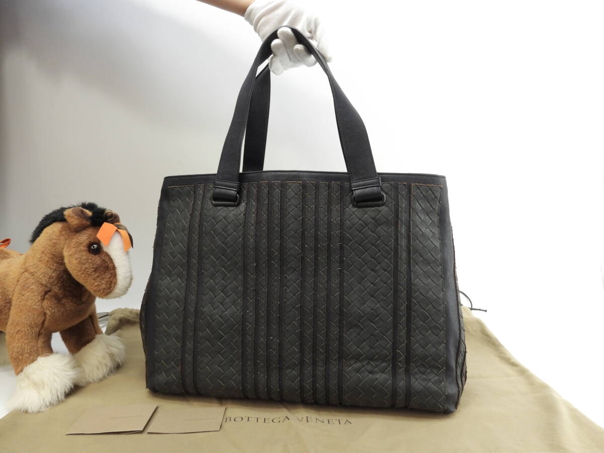 ボッテガヴェネタ トートバッグ イントレチャート レザー紺緑 メンズハンドバッグ 新品同様@B05092977D