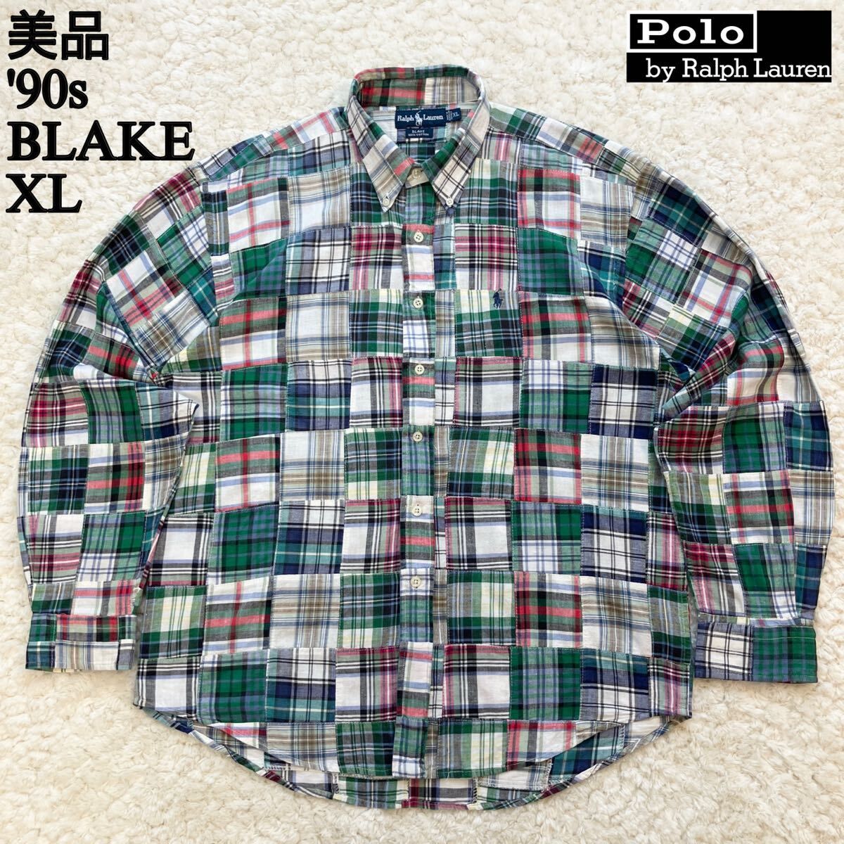 美品 90s パッチワークシャツ BLAKE XL ポロバイラルフローレン Polo by Ralph Lauren sportsman polo country RRL 9293