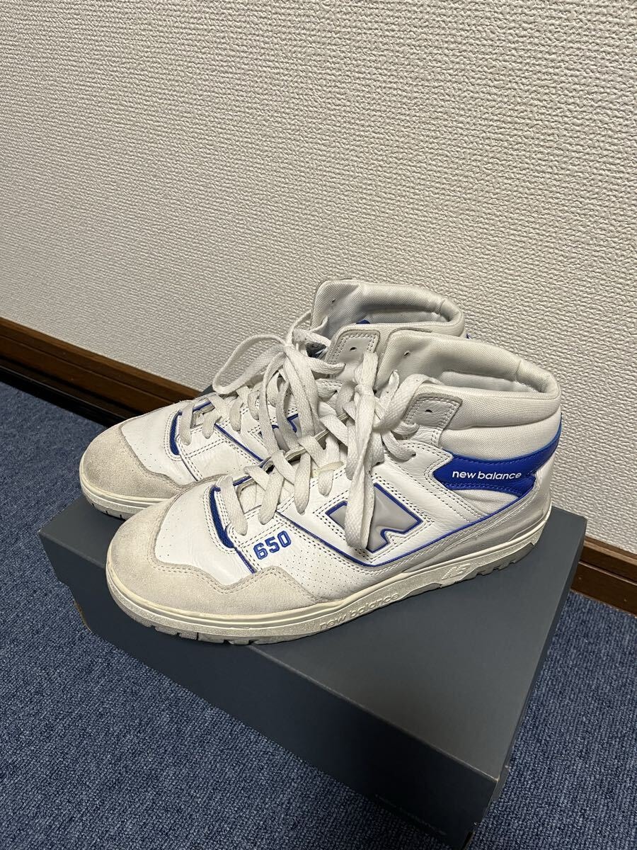 ニューバランス 650 ハイカットスニーカー 27.5cm ホワイト/ブルー バスケ バッシュ スウェード