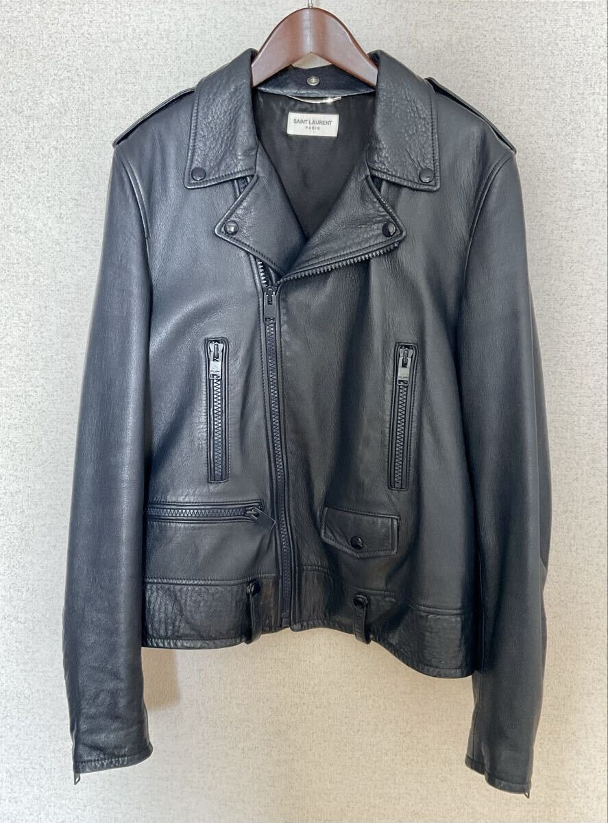 ★希少美品★ Saint Laurent Paris L01 50 希少ネイビー ダブルライダースジャケット サンローランパリ エディ期