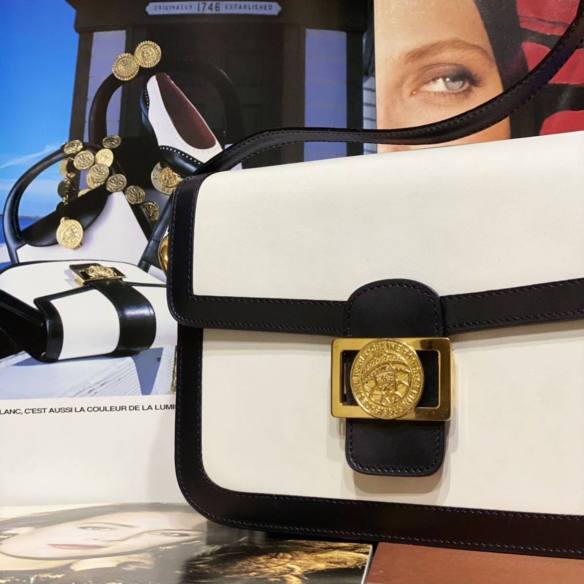 超希少 超美品 VINTAGE OLD CELINE バイカラーショルダーバッグ 目立った傷や汚れなし】激レア 超美品 VINTAGE OLD CELINE バイ