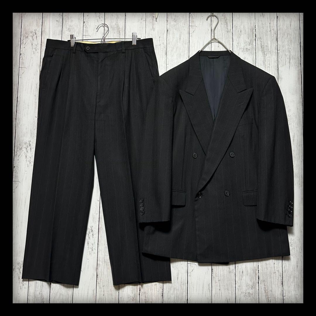 ☆ChristianDior☆ダブルボタン セットアップ 黒系太ストライプ やや傷や汚れあり】【ChristianDior クリスチャンディオール