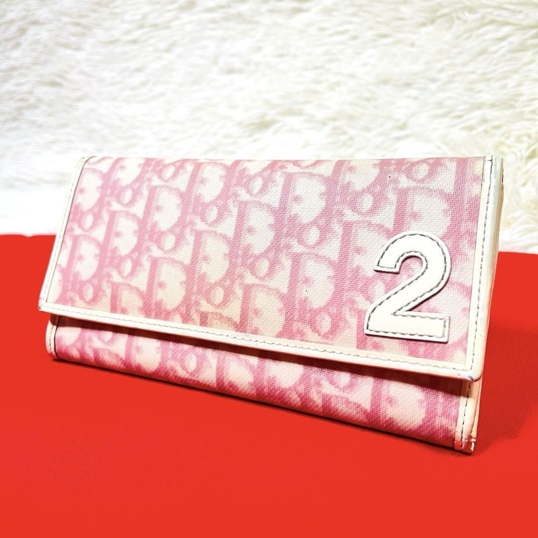 Christian Dior クリスチャンディオール トロッター柄 モノグラム ロゴ 数字 長財布 二つ折り財布 ロングウォレット pvc レザー ピンク