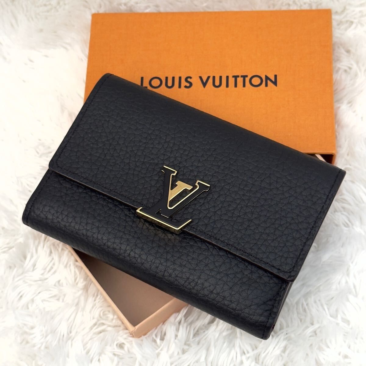 ☆極上美品☆RFID内蔵 LOUIS VUITTON ルイヴィトン ポルトフォイユ カプシーヌ 財布 現行 ICチップ ブラック 黒 ホットピンク