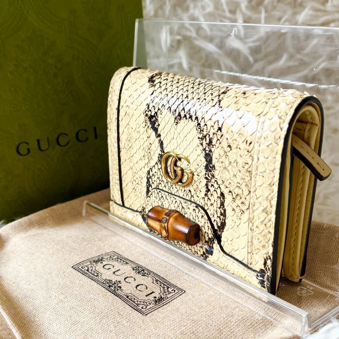 極美品★GUCCI グッチ ダイアナ パイソン バンブー マーモント 2つ折り財布 パイソン 箱袋付き　