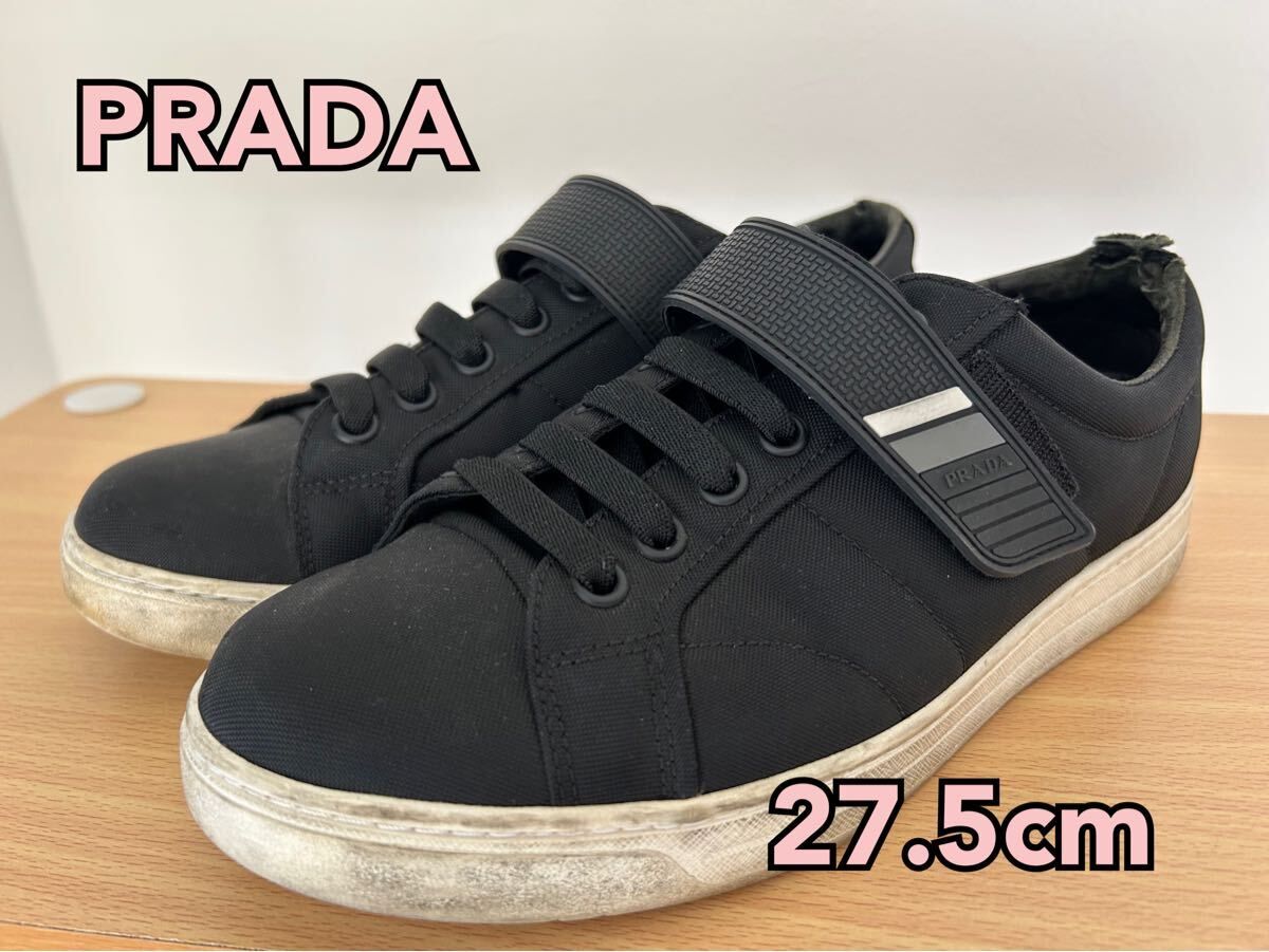 傷や汚れあり】○PRADA レザースニーカー ストラップベルト