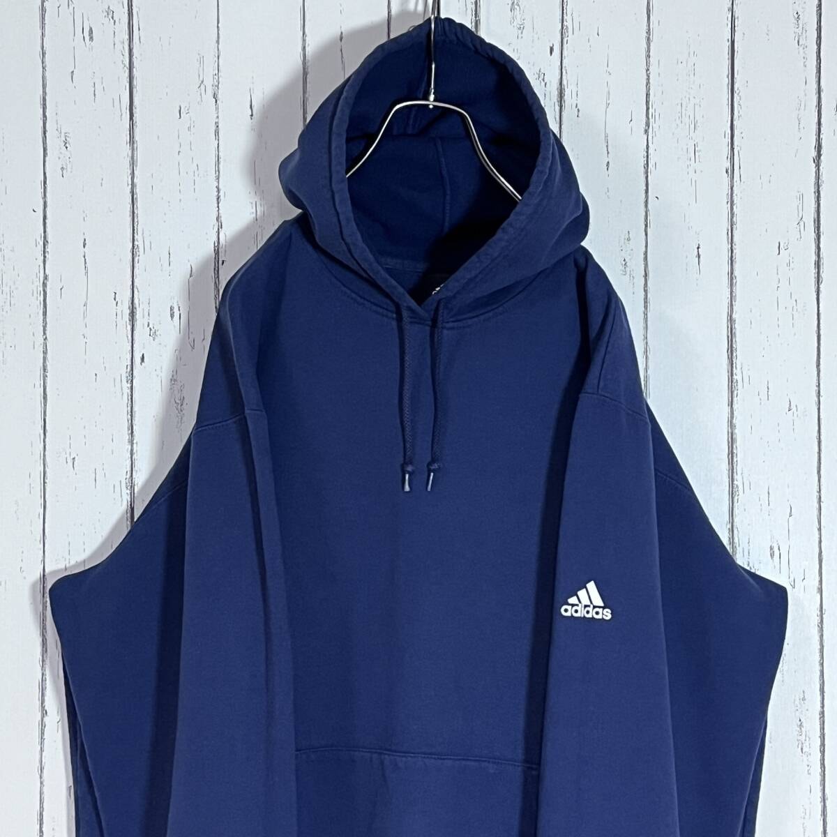 アディダス adidas パフォーマンスロゴ 袖プリント 無地 ヘビーウェイト 裏起毛 プルオーバースウェットパーカー XL ネイビー 20202762