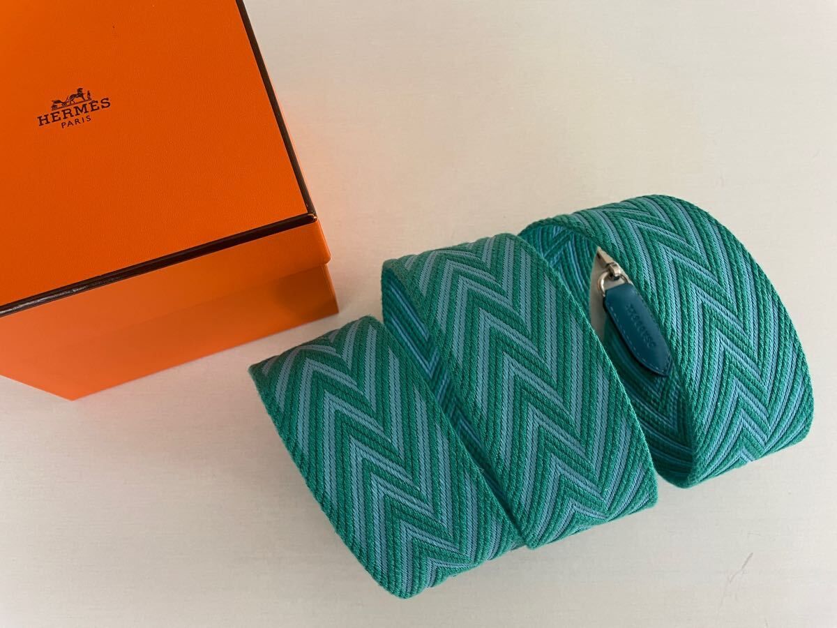 エルメス　バンドリエール　サングルカヴァル　ショルダーストラップ シルバー金具 HERMES 50 115 ブルーデュノール　ヴェールヴェロン