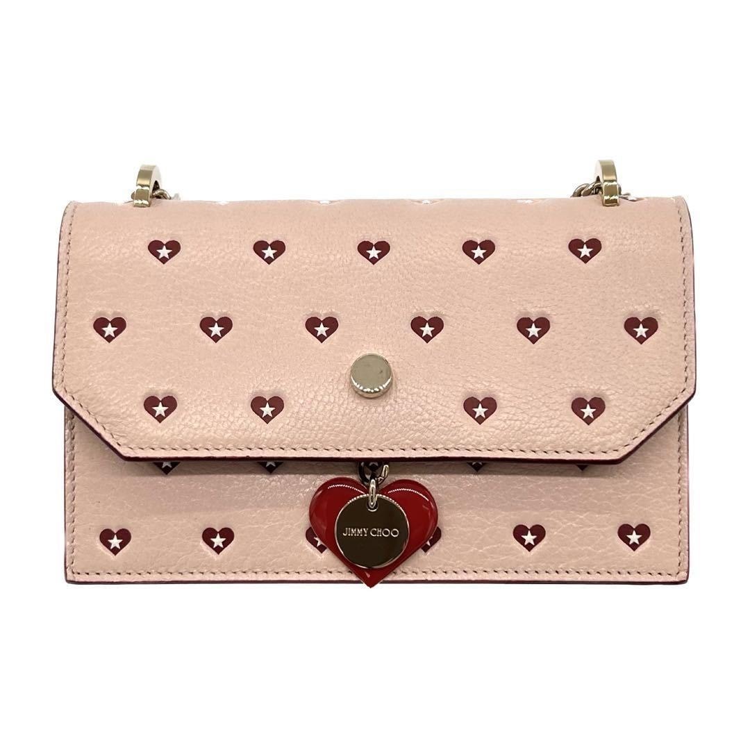 【限定・未使用 】ジミーチュウ JIMMY CHOO フィンリー ハート柄 チェーン ショルダーバッグ ピンク レッド ゴールド バッグ バレンタイン