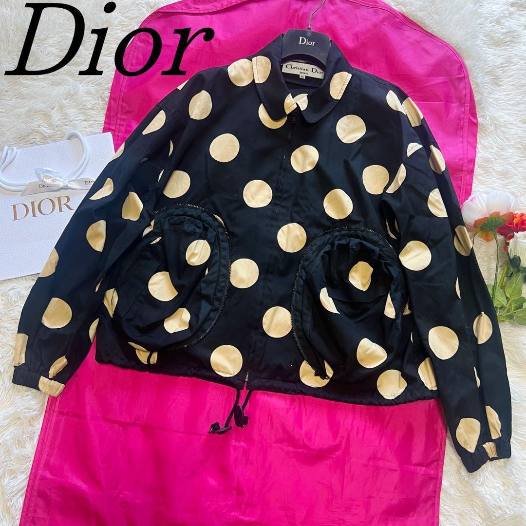 【美品】Christian Dior ドット柄ジャケット ブラック M 襟 目立った傷や汚れなし】【美品】Christian Dior ドット柄