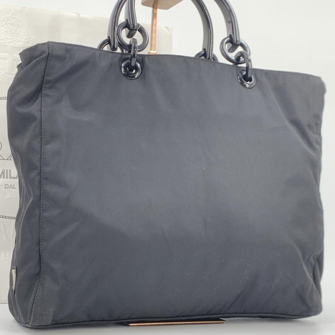 PRADA プラダ トート ハンドバッグ テスートナイロン プラスチックハンドル ブラック 黒 A4収納可能 三角 トライアングルロゴプレート