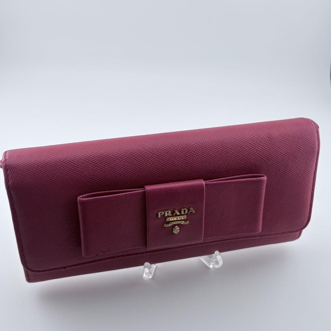 PRADA プラダ サフィアーノリボン 長財布 ピンク 二つ折り レザー 美品