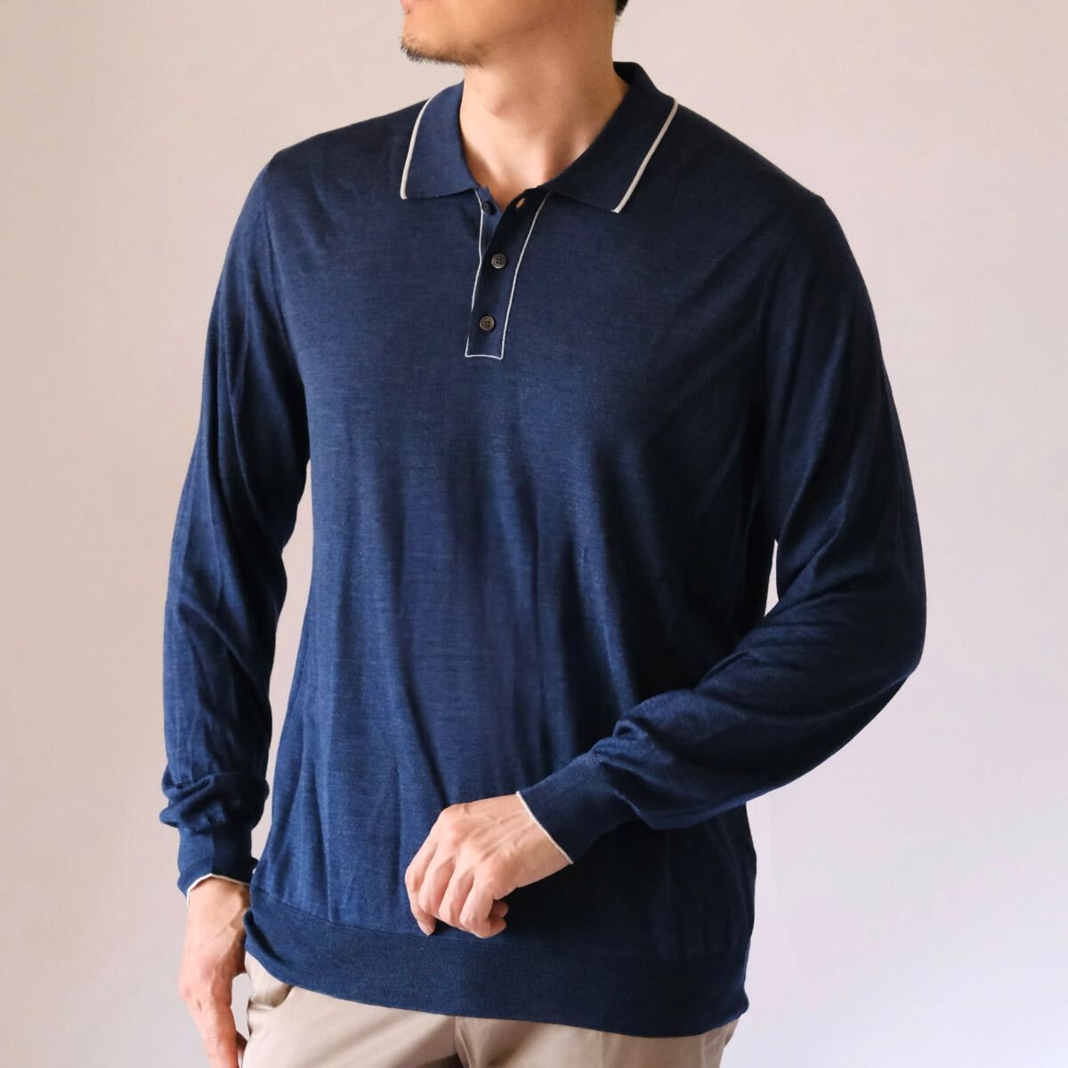 美品SalvatoreFerragamoフェラガモウールシルクニットポロXXL 