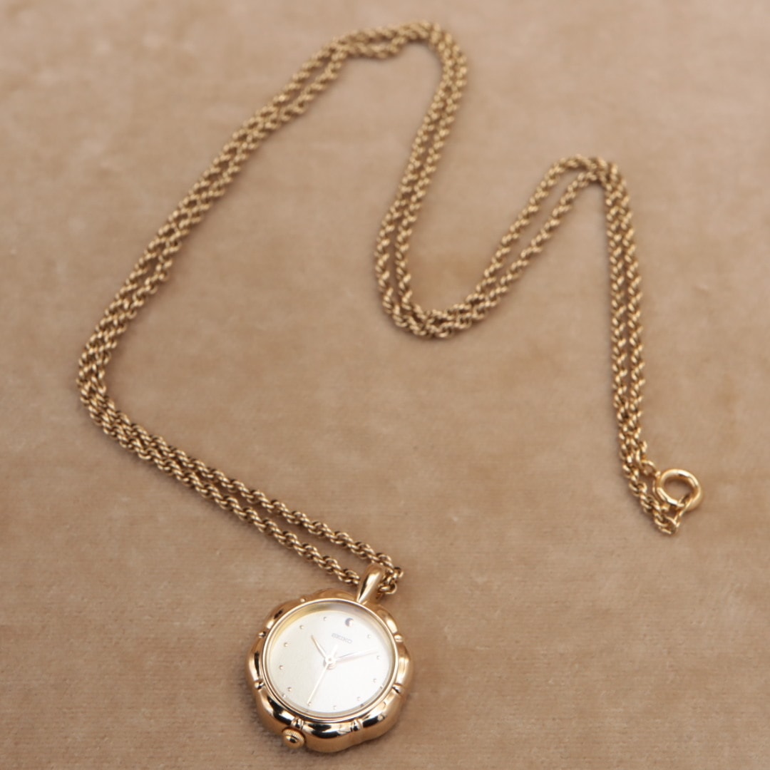 【電池交換済/洗浄済】SEIKO 1F21-0A10 セイコー ヴィンテージ ペンダントウォッチ クォーツ ゴールド ネックレス ファッション CH66