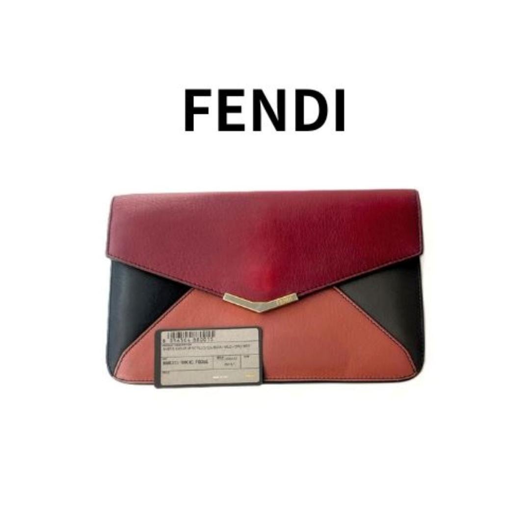FENDI フェンディ クラッチバッグ レザー ボルドー トゥージュール