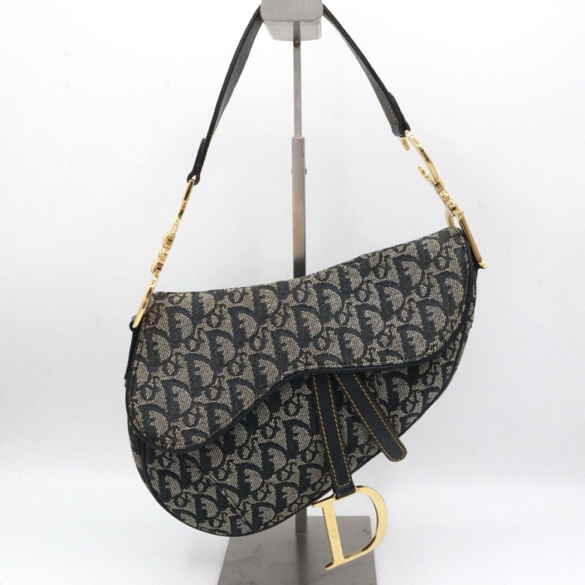 Christian Dior 美品　クリスチャン　ディオール　キャンバス　サドル　ショルダーバッグ　ネイビー