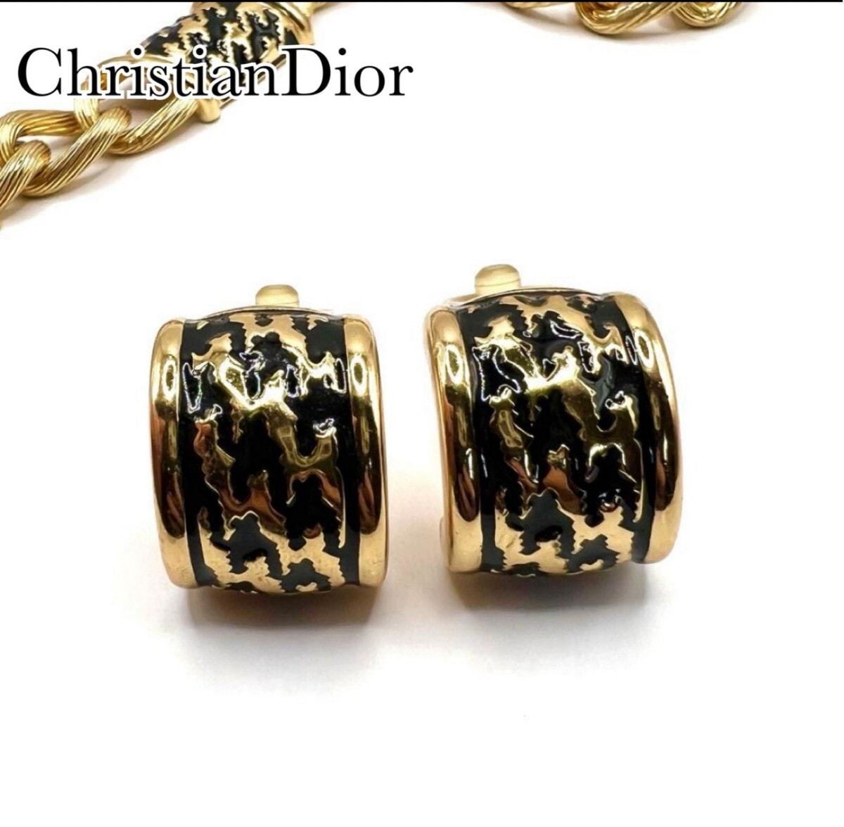 Christian Dior クリスチャンディオール　千鳥格子　ヴィンテージイヤリング　 ゴールドカラー　 アクセサリー　コスチュームジュエリー
