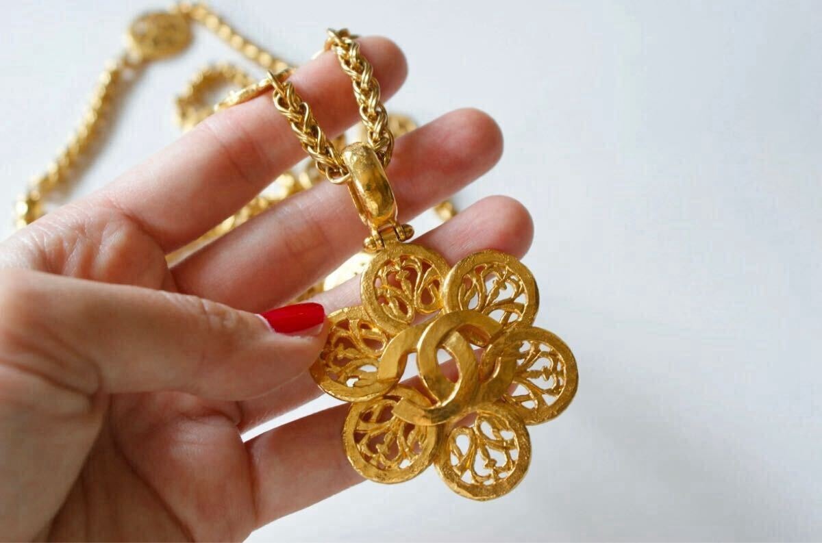 CHANELシャネル 95A ゴールド ココマーク フラワー ロングネックレス 箱BOX付 / ヴィンテージアクセサリー