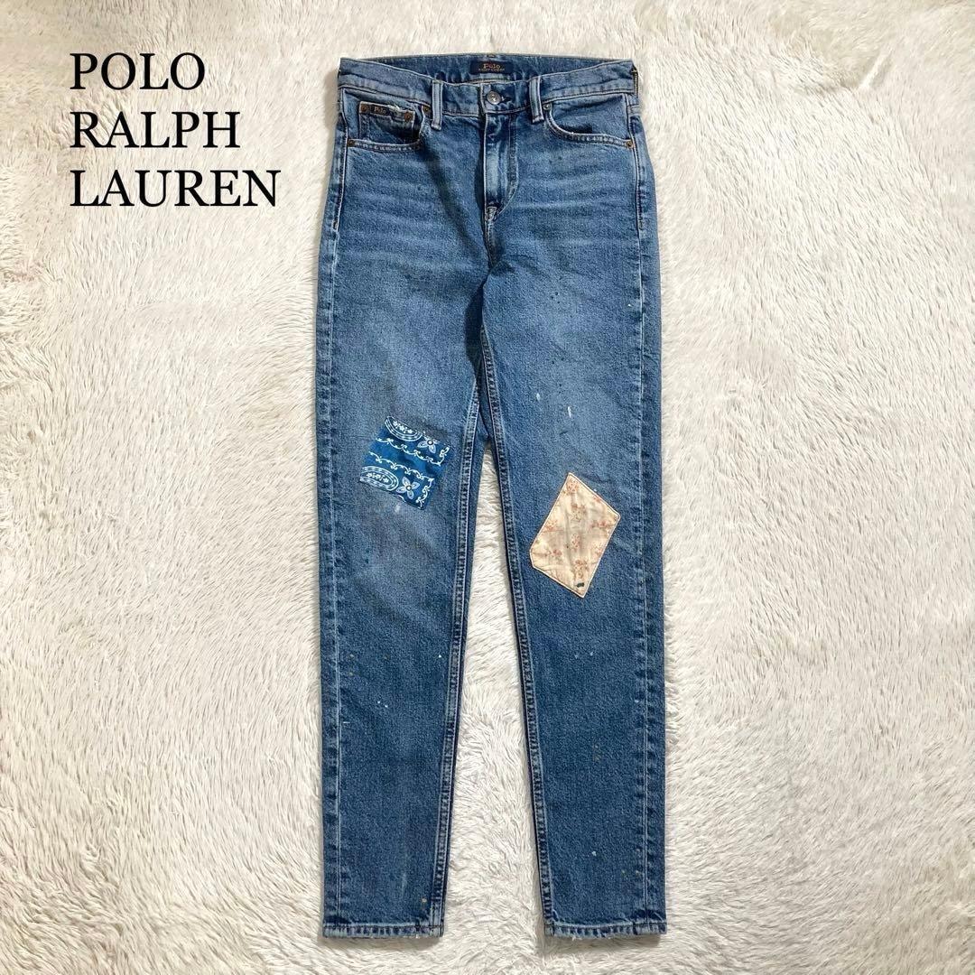 美品 POLO RALPH LAUREN ポロラルフローレン スキニーデニム パッチワーク ペイント ダメージ加工