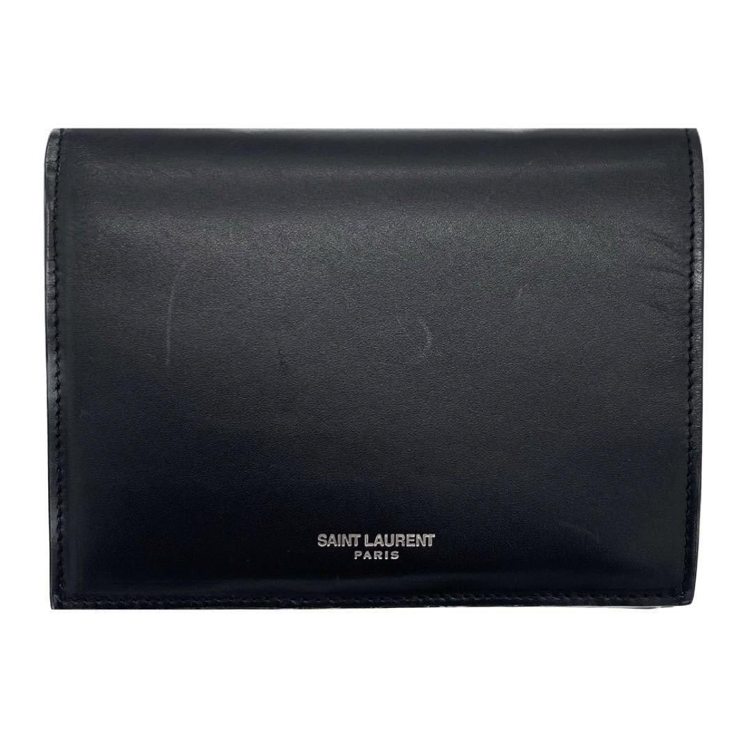 サンローラン SAINT LAURENT 2つ折り財布 小銭入れ付き ブラック 純正箱 保存袋 人気 コンパクト シンプル カード入れ 札入れ