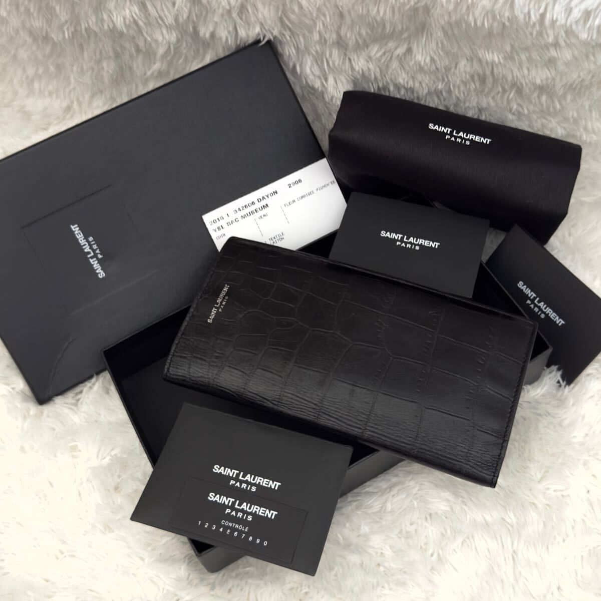 ☆美品☆SAINT LAURENT サンローラン レザー 長財布 ブラック クロコ型押し 付属品完備 