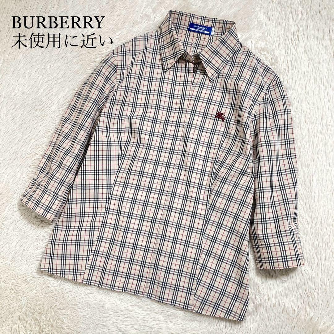 未使用に近い BURBERRY バーバリー レギュラーカラーシャツ 七分袖 ノバチェック 刺繍ロゴ