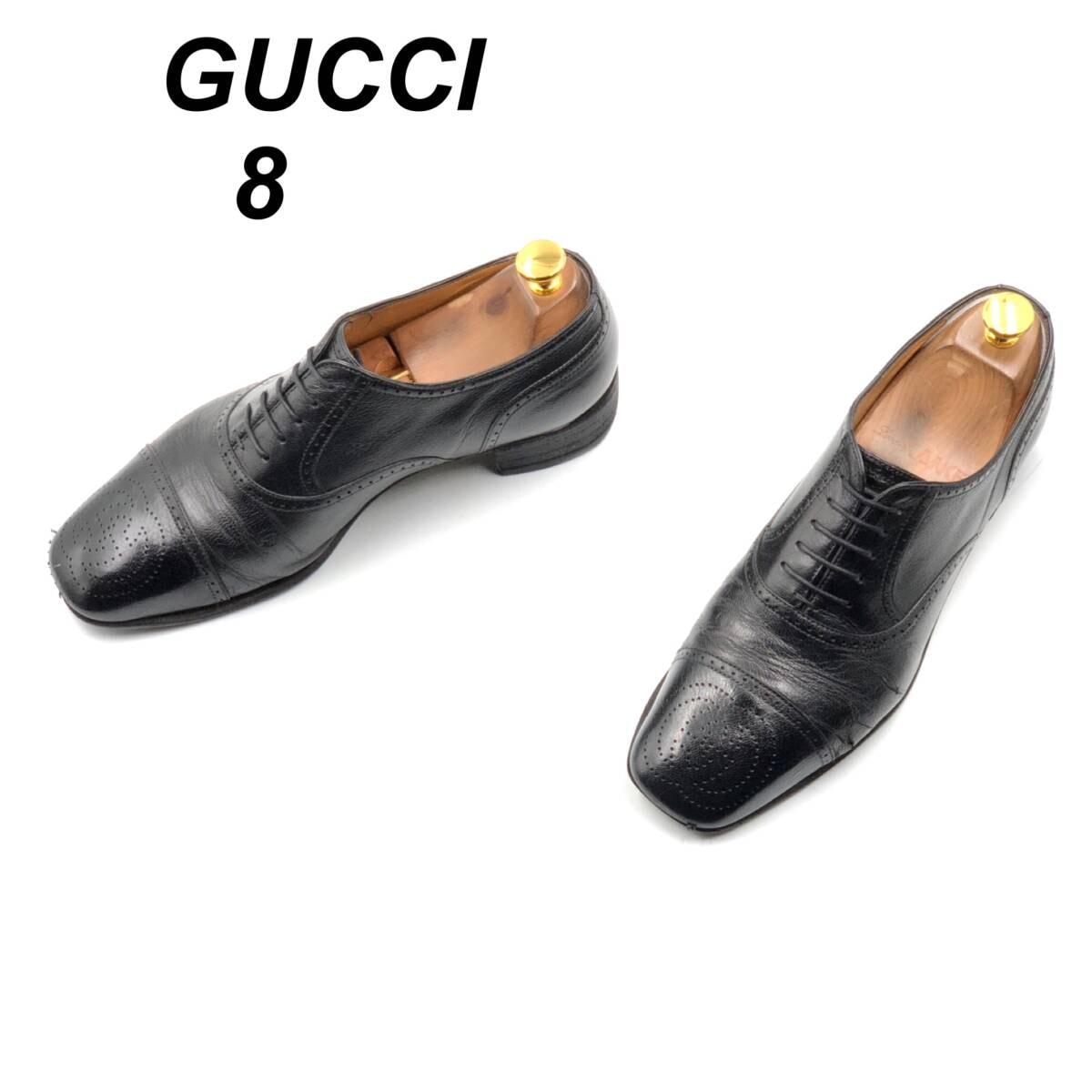 即決 GUCCI グッチ 26cm 8 598300 メンズ レザーシューズ ストレートチップ 内羽根 黒 ブラック 革靴 皮靴 ビジネスシューズ