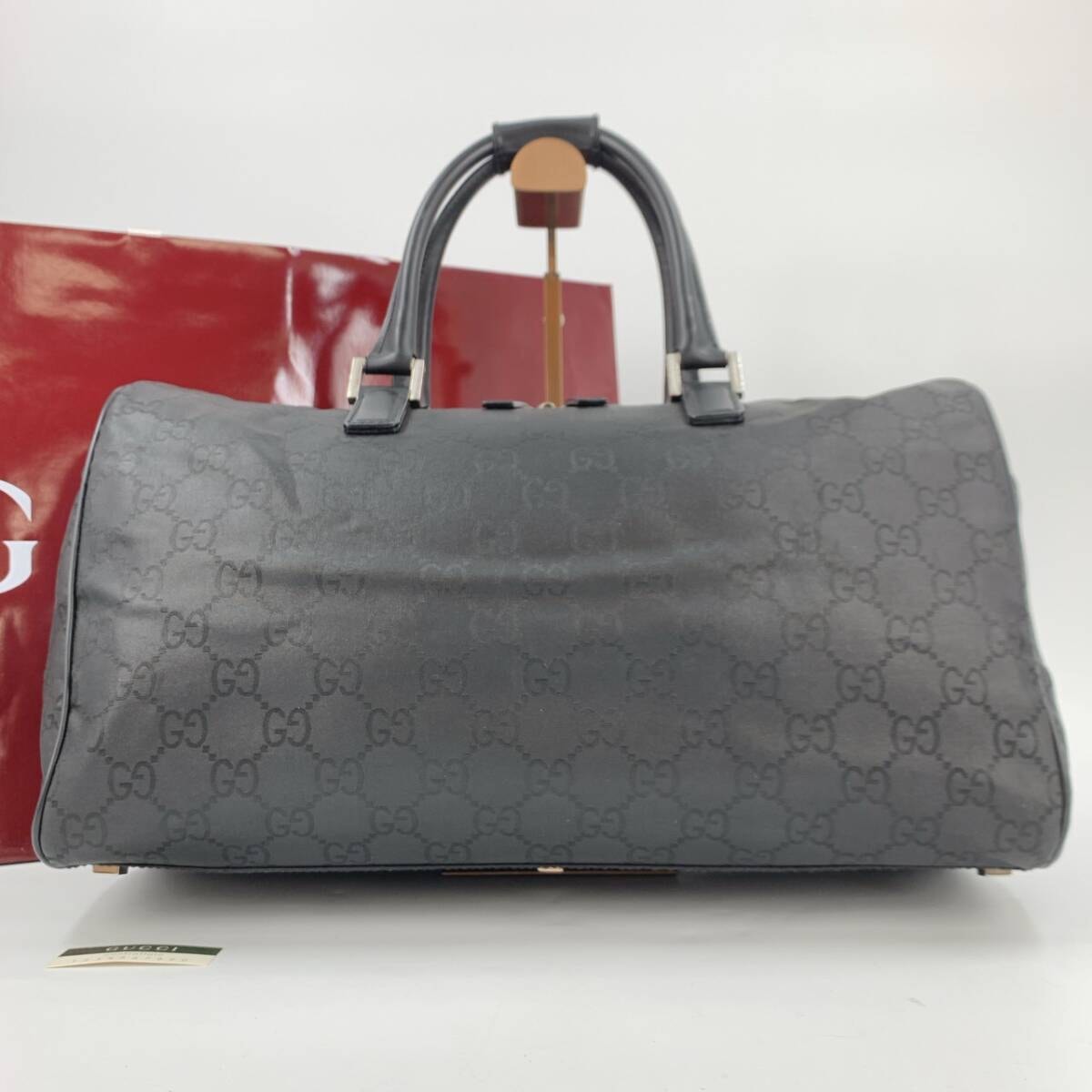 GUCCI グッチ GG柄 ボストン ハンドバッグ 旅行バッグ ナイロン レザー 本革 内ポケット ブラック 黒 A4収納可能 大容量 メンズ 012 0383