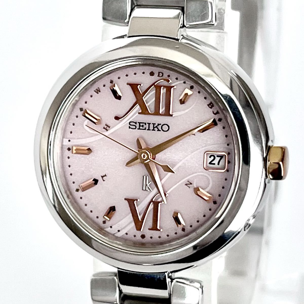 【稼働】磨き済み セイコー SEIKO ルキア LUKIA レディース 腕時計 電波ソーラー 美品 ピンク文字盤 ゴールド s2141