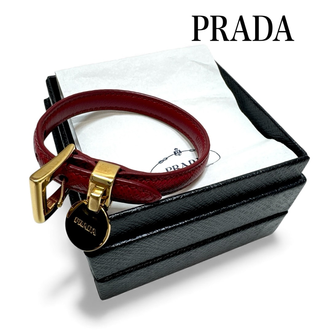 極美品 PRADA プラダ サフィアーノ レザー ブレスレット Mサイズ