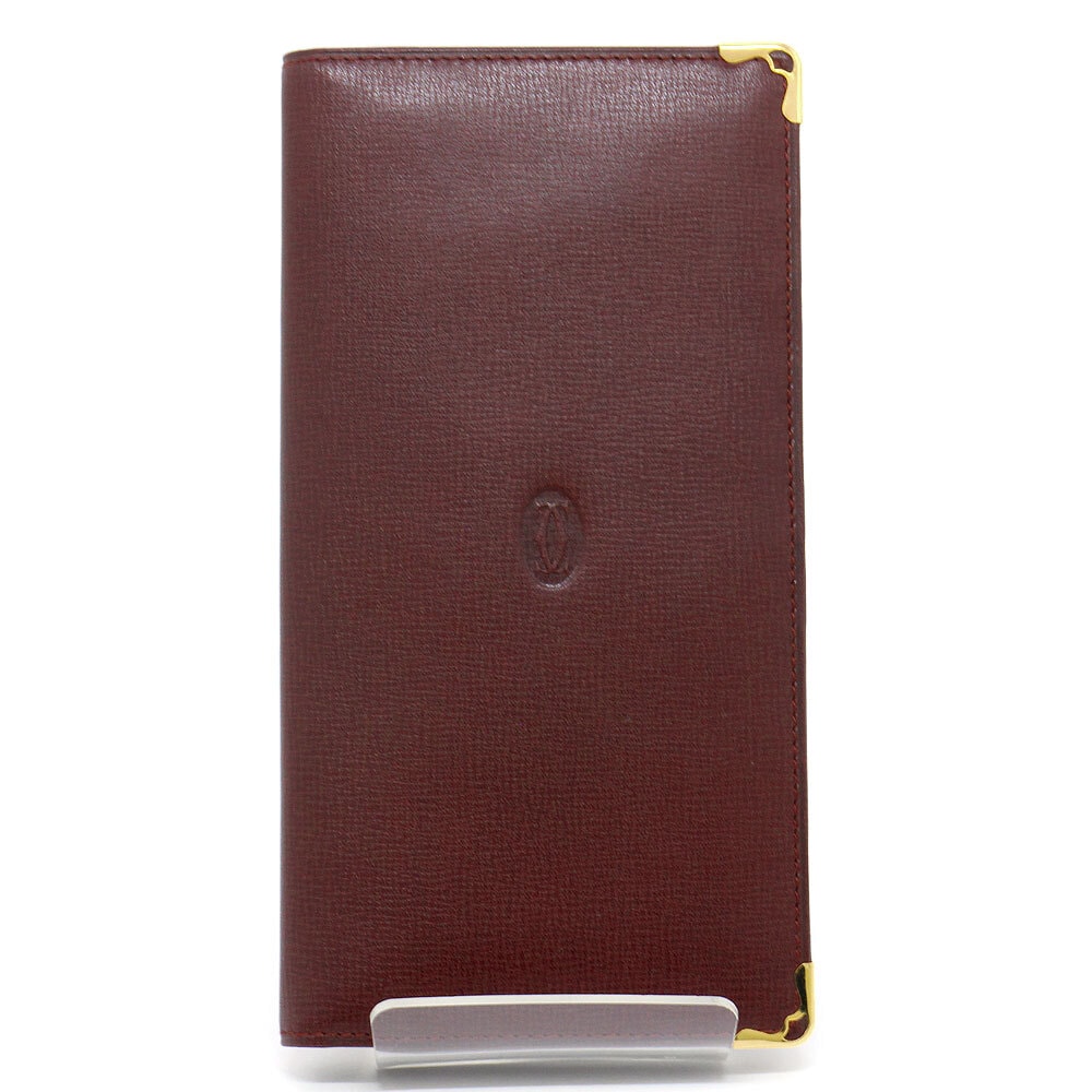 中古良品 カルティエ 長財布 MUST DE CARTIER マストライン ロングウォレット L3000168 ボルドー マスト・ドゥ・カルティエ レザー 革財布