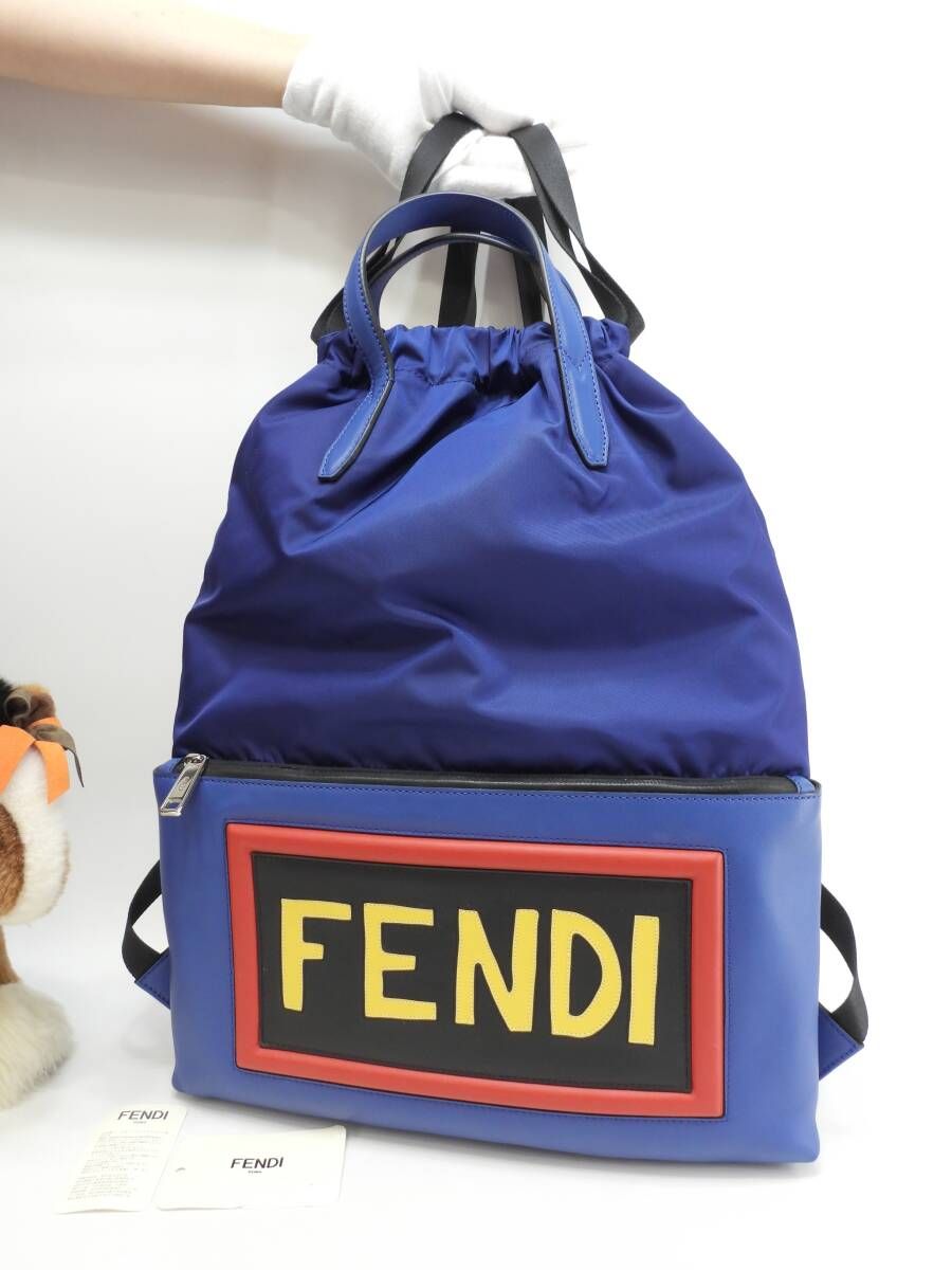 フェンディ スリングバックパック ボキャブラリー ナイロン青 リュックサックバッグ 極美品@ 1