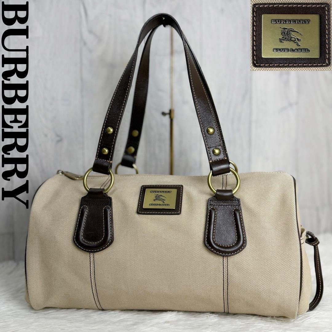 BURBERRY バーバリー ホースロゴ キャンバス ミニボストン バッグ ショルダーバッグ レディース ベージュ