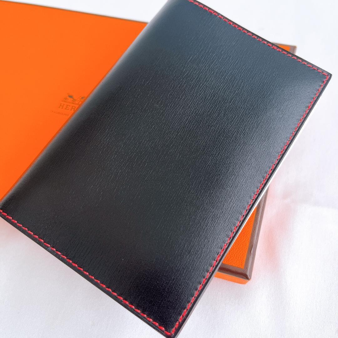 【極美品 レフィル付】HERMES エルメス アジェンダGM 手帳カバー ケース □B刻印 バイカラー 黒 赤 ピンク アドレス メモ帳