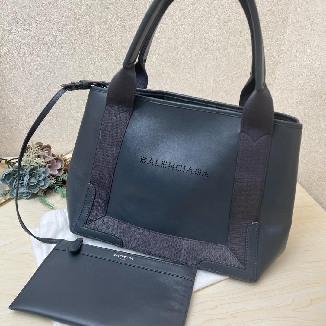 バレンシアガ ネイビーカバス Sサイズ トートバッグ ポーチ付 レザー