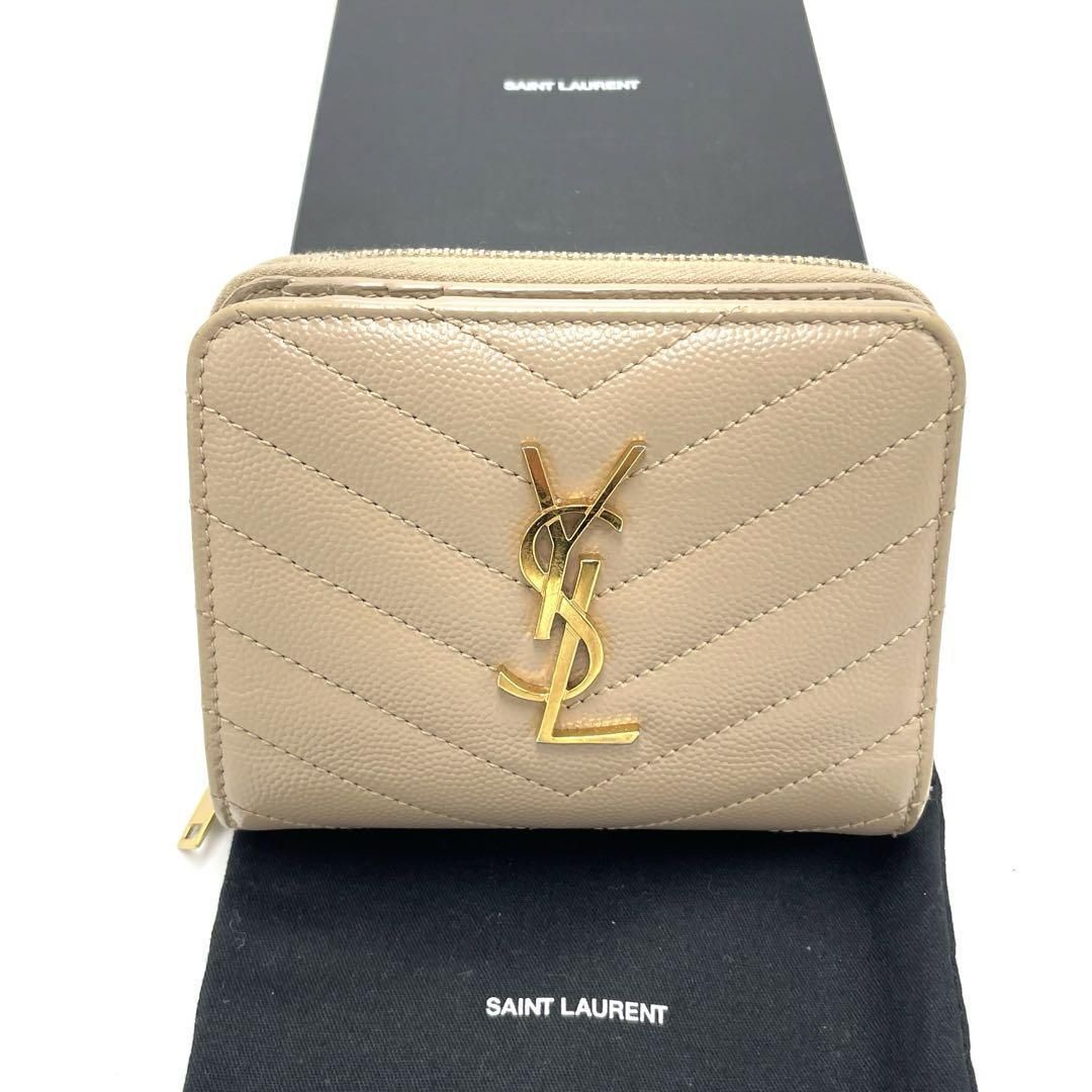 No.211 人気商品☆SAINTLAURENT サンローランパリ Vステッチ 二つ折り財布 コンパクトウォレット ベージュGUE668288 レディース YSLロゴ