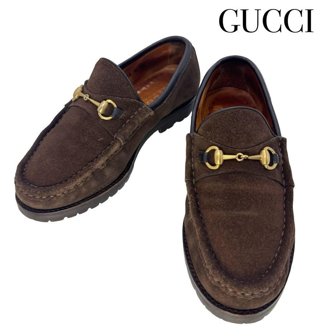 GUCCI グッチ ホースビット スエード ローファー 靴 表記サイズ 35 約22cm シューズ レディース ブラウン ゴールド