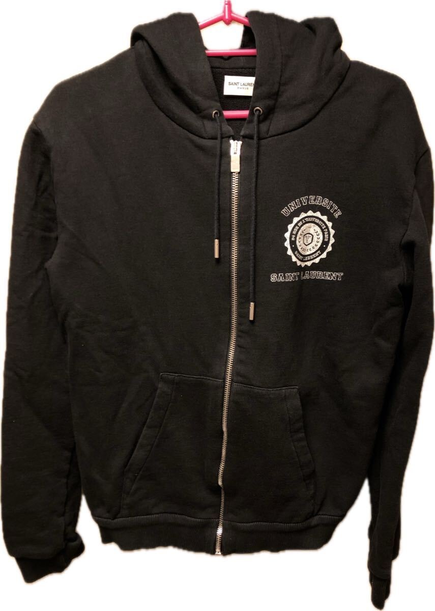 正規 17SS SAINT LAURENT PARIS サンローラン パリ Hedi Slimane エディ期 カレッジ ロゴ ジップアップ パーカー XS 464585 YB1EL