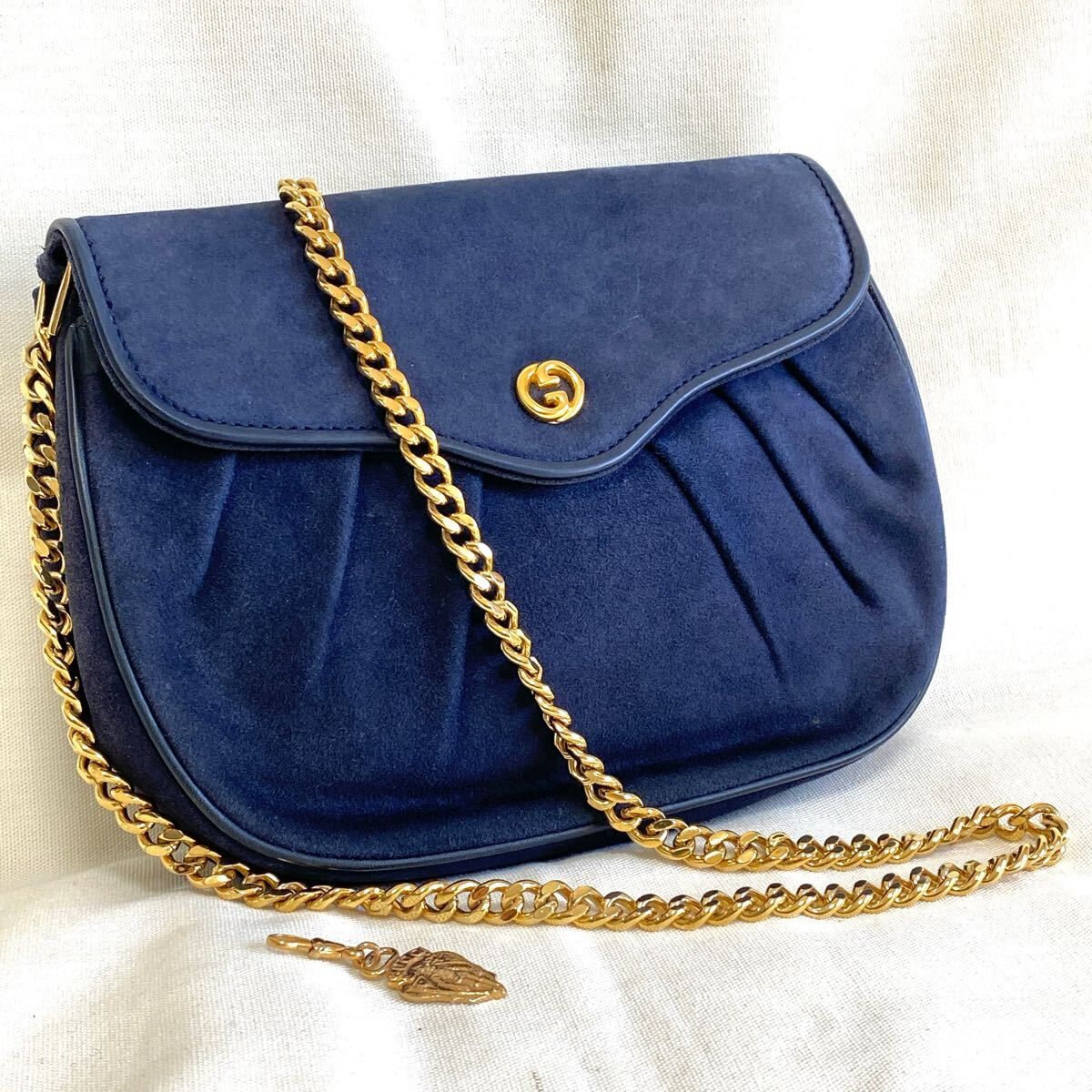 【美品】　GUCCI オールドグッチ　チェーンショルダーバッグ スエード ブルー