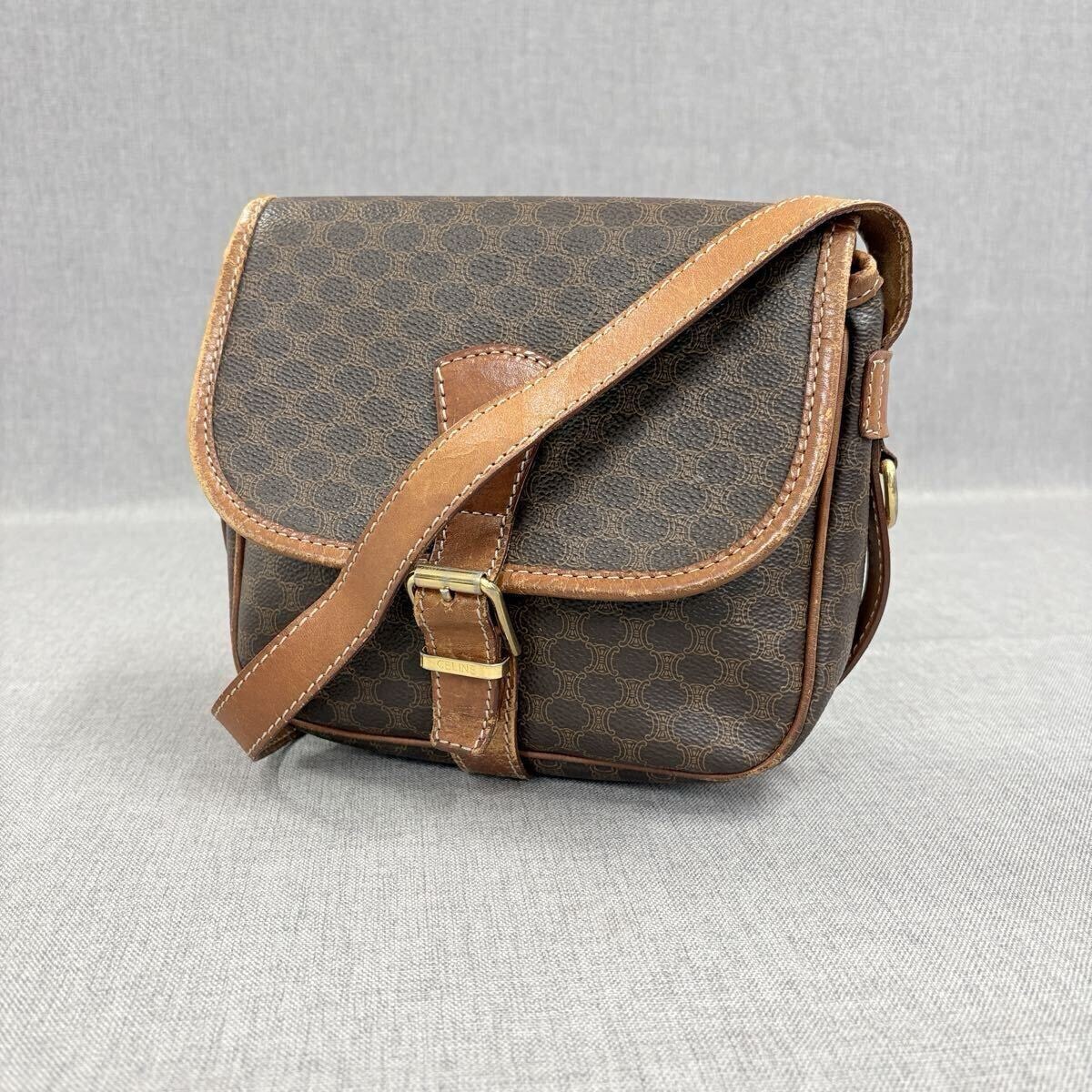 CELINE セリーヌ マカダム柄 ショルダーバッグ ブラウン 斜め掛け PVC ヴィンテージ