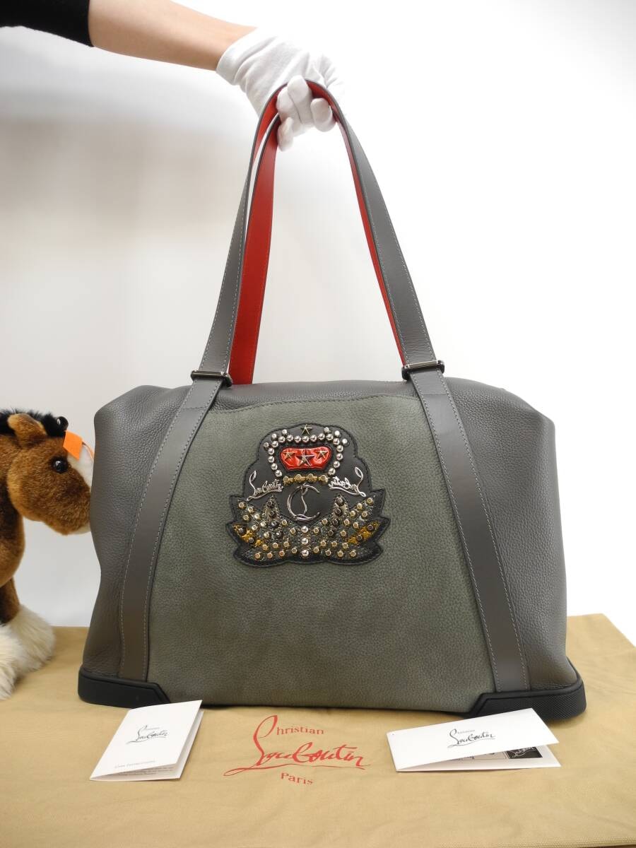 クリスチャンルブタン トートバッグ バックデイモン レザー灰 メンズショルダー@ 2