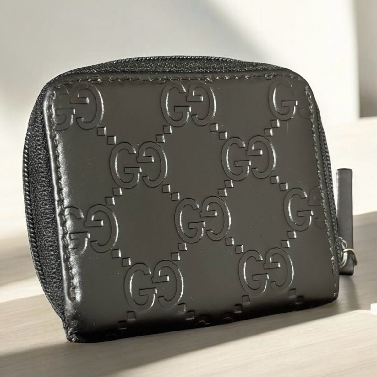 o90　GUCCI　グッチ　ブラック　グッチシマレザー　コインケース