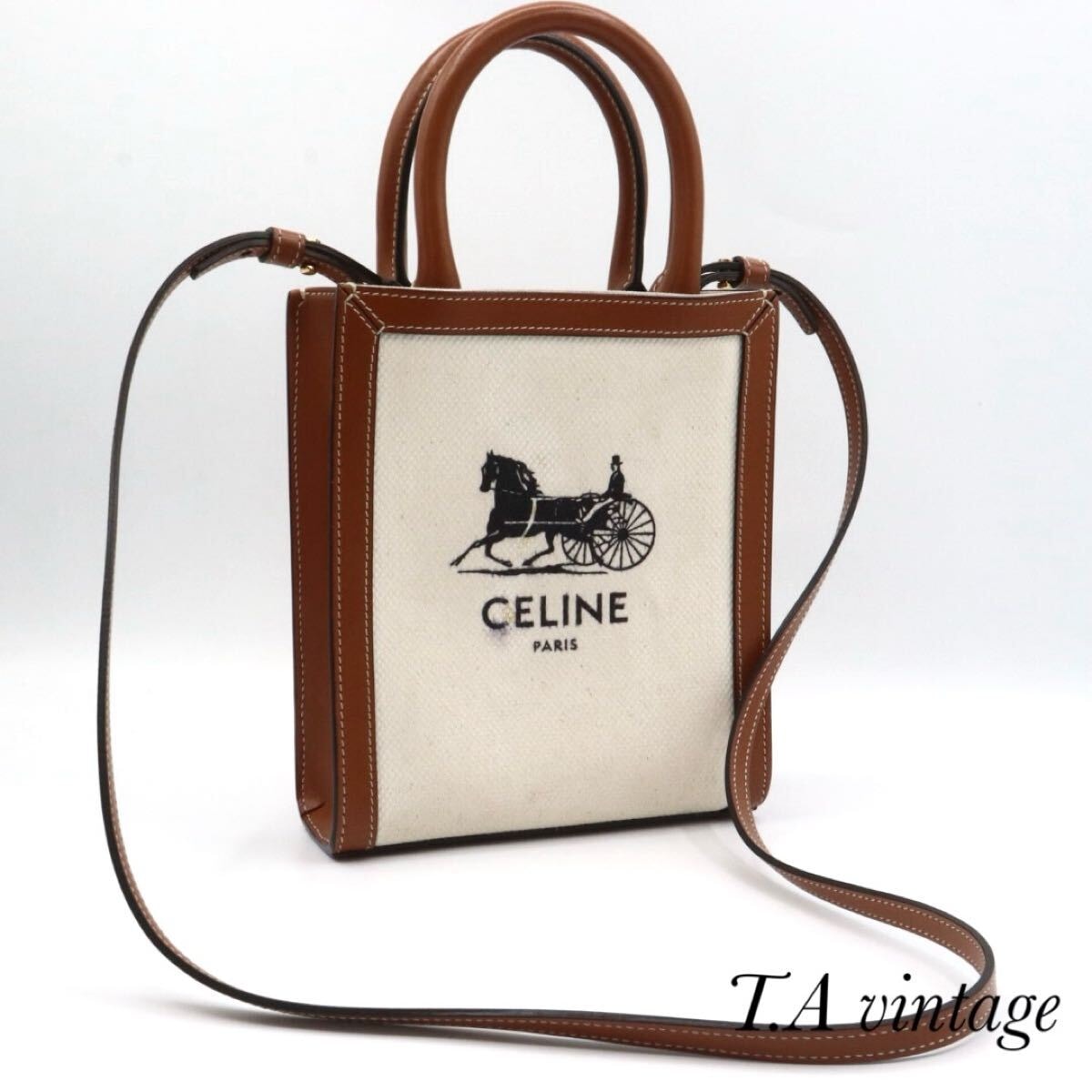 CELINE 美品　セリーヌ　ミニ　バーティカルカバ　2waw バッグ　キャンバス　ブラウン